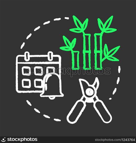 Regular prune plant chalk RGB color concept icon. Home potted flower caring. Cutting off dead branches or stems idea. Vector isolated chalkboard illustration on black background