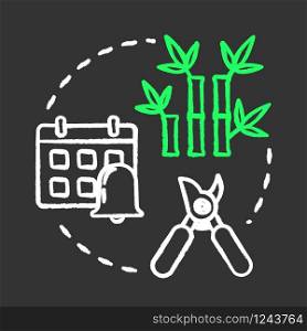 Regular prune plant chalk RGB color concept icon. Home potted flower caring. Cutting off dead branches or stems idea. Vector isolated chalkboard illustration on black background