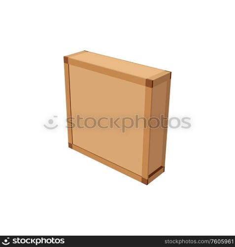 Regular slotted container isolated shipping packaging. Vector side view of corrugated cardboard box. Corrugated cardboard box isolated container pack