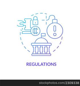 Regulations blue gradient concept icon. Crypto-currency weak point abstract idea thin line illustration. Laws and prohibitions related crypto. Isolated outline drawing. Myriad Pro-Bold font used. Regulations blue gradient concept icon