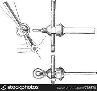 Regulator Grignon, saw bolt, rating and plan, vintage engraved illustration. Industrial encyclopedia E.-O. Lami - 1875.