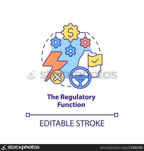 Regulatory function concept icon. Financial system safety. National economic security abstract idea thin line illustration. Isolated outline drawing. Editable stroke. Arial, Myriad Pro-Bold fonts used. Regulatory function concept icon