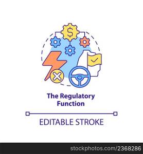 Regulatory function concept icon. Financial system safety. National economic security abstract idea thin line illustration. Isolated outline drawing. Editable stroke. Arial, Myriad Pro-Bold fonts used. Regulatory function concept icon
