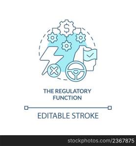 Regulatory function turquoise concept icon. Law system. National economic security abstract idea thin line illustration. Isolated outline drawing. Editable stroke. Arial, Myriad Pro-Bold fonts used. Regulatory function turquoise concept icon