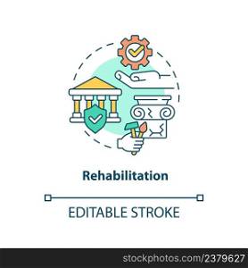 Rehabilitation concept icon. Restoration works. Cultural heritage preservation type abstract idea thin line illustration. Isolated outline drawing. Editable stroke. Arial, Myriad Pro-Bold fonts used. Rehabilitation concept icon