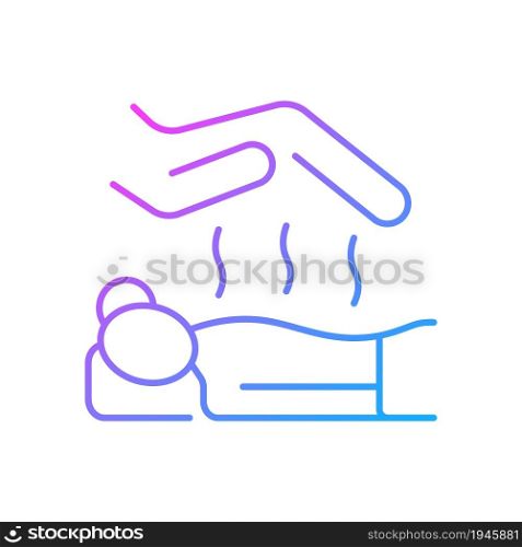 Reiki massage gradient linear vector icon. Alternative medicine. Manipulate energy flow. Japanese technique. Thin line color symbol. Modern style pictogram. Vector isolated outline drawing. Reiki massage gradient linear vector icon