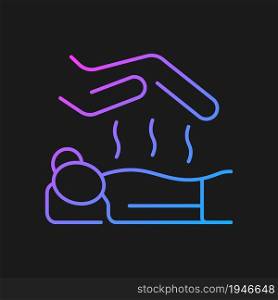 Reiki massage gradient vector icon for dark theme. Alternative medicine. Manipulate energy flow. Japanese technique. Thin line color symbol. Modern style pictogram. Vector isolated outline drawing. Reiki massage gradient vector icon for dark theme