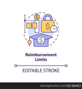 Reimbursement limits concept icon. Financial aid. Collage payment. Financial assistance. Loan repayment abstract idea thin line illustration. Isolated outline drawing. Editable stroke. Reimbursement limits concept icon