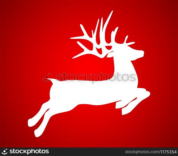 Reindeer is skipping for Christmas. Icon on red background. Reindeer is skipping for Christmas. Icon on red