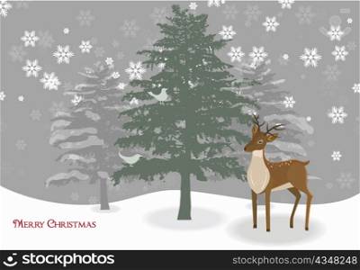 reindeer with tree vector illustration
