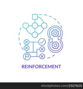 Reinforcement blue gradient concept icon. Interactive environment. Category of machine learning abstract idea thin line illustration. Isolated outline drawing. Myriad Pro-Bold font used. Reinforcement blue gradient concept icon