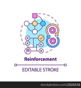 Reinforcement concept icon. Interactive environment. Category of machine learning abstract idea thin line illustration. Isolated outline drawing. Editable stroke. Arial, Myriad Pro-Bold fonts used. Reinforcement concept icon