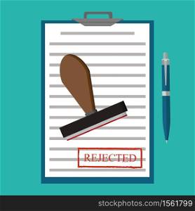Rejected document with stamp. Rejected application concepts. Vector illustration. Rejected application concepts. Vector illustration. Rejected document with stamp.
