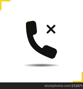 Rejected phone call icon. Drop shadow silhouette symbol. Cancel call. Negative space. Vector isolated illustration. Rejected call icon