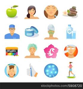 Rejuvenation and skin care flat icons set isolated vector illustration. Rejuvenation Flat Icons Set