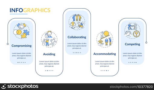 Relation problems resolution vector infographic template. Conflicts presentation outline design elements. Data visualization with 5steps. Process timeline info chart. Workflow layout with line icons. Relation problems resolution vector infographic template
