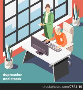 Relationship between internet addiction dependence on cell phone and depression stress anxiety isometric background composition vector illustration