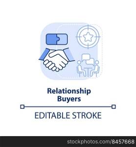 Relationship buyers light blue concept icon. Loyal clients. Dealing with customers abstract idea thin line illustration. Isolated outline drawing. Editable stroke. Arial, Myriad Pro-Bold fonts used. Relationship buyers light blue concept icon