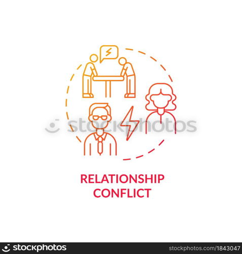 Relationship conflict red gradient concept icon. Employee rivalry on workplace. Coworkers fighting. Conflict management abstract idea thin line illustration. Vector isolated outline color drawing. Relationship conflict red gradient concept icon