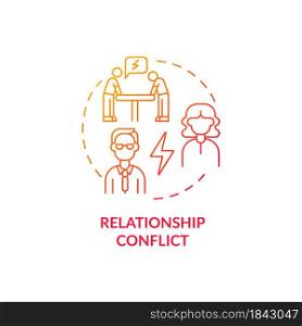 Relationship conflict red gradient concept icon. Employee rivalry on workplace. Coworkers fighting. Conflict management abstract idea thin line illustration. Vector isolated outline color drawing. Relationship conflict red gradient concept icon