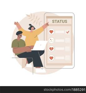 Relationship status abstract concept vector illustration. Relationship civil status, marital separation, divorce process, single, coupled, got married, social media, engaged abstract metaphor.. Relationship status abstract concept vector illustration.