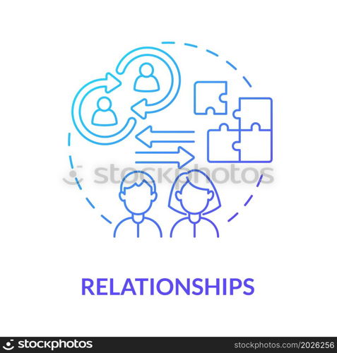 Relationships blue gradient concept icon. Social participation in group. Relations position in community abstract idea thin line illustration. Vector isolated outline color drawing. Relationships blue gradient concept icon