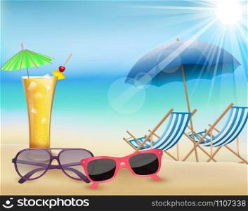 relax and enjoy a cool drink while looking at the blue sea. vector