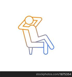 Relax gradient linear vector icon. Human taking break from work. Person sitting in armchair with legs crossed. Thin line color symbol. Modern style pictogram. Vector isolated outline drawing. Relax gradient linear vector icon