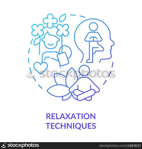 Relaxation techniques blue gradient concept icon. Meditation and yoga. Calm and overcome fears. Treatment abstract idea thin line illustration. Isolated outline drawing. Myriad Pro-Bold font used. Relaxation techniques blue gradient concept icon
