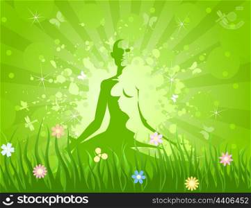 Relaxation. The person has a rest on the nature. A vector illustration