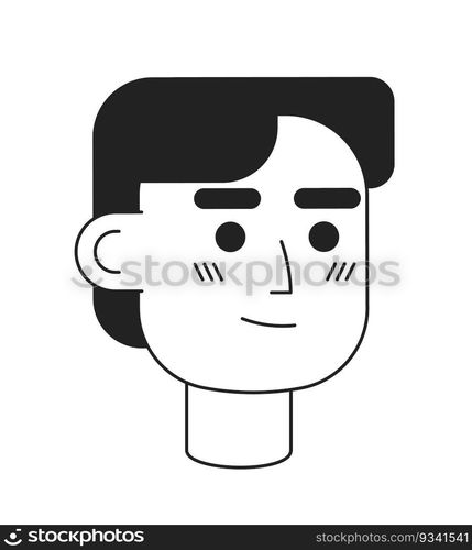 Relaxed happy caucasian casual man monochrome flat linear character head. Hispanic office worker. Editable outline hand drawn human face icon. 2D cartoon spot vector avatar illustration for animation. Relaxed happy caucasian casual man monochrome flat linear character head