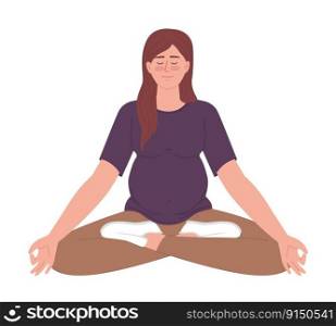 Relaxed pregnant woman sitting in lotus pose semi flat color vector character. Editable figure. Full body person on white. Simple cartoon style spot illustration for web graphic design and animation. Relaxed pregnant woman sitting in lotus pose semi flat color vector character