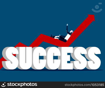 Relaxed. Robot lying on a graph going up. Concept business successful vector.