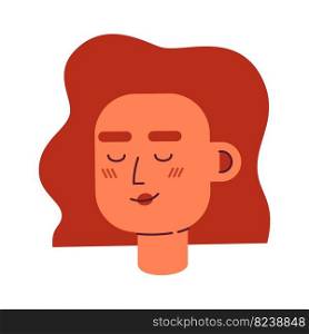 Relaxed woman with closed eyes and smile semi flat vector character head. Colorful avatar icon. Editable cartoon user portrait. Simple colour spot illustration for web graphic design and animation. Relaxed woman with closed eyes and smile semi flat vector character head