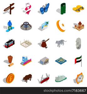 Relaxing in Europe icons set. Isometric set of 25 relaxing in europe vector icons for web isolated on white background. Relaxing in Europe icons set, isometric style