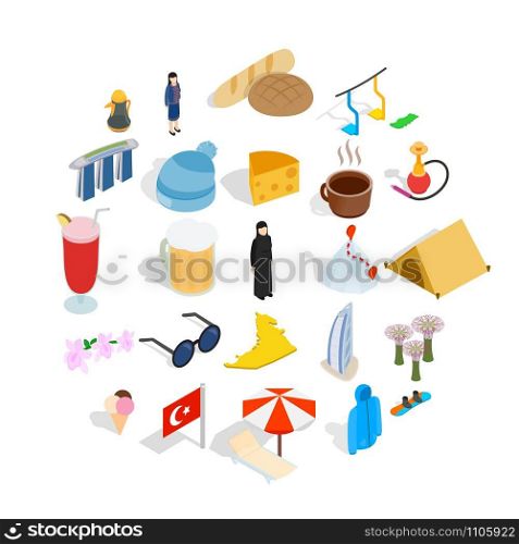 Relaxing place icons set. Isometric set of 25 relaxing place vector icons for web isolated on white background. Relaxing place icons set, isometric style