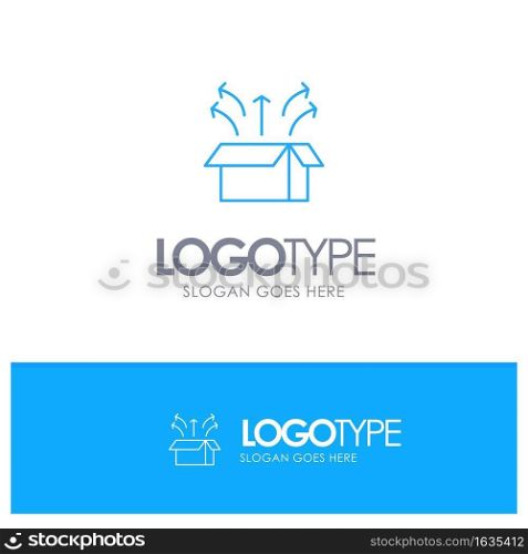Release, Box, Launch, Open Box, Product Blue outLine Logo with place for tagline