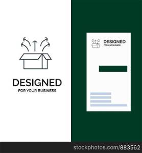Release, Box, Launch, Open Box, Product Grey Logo Design and Business Card Template