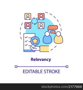 Relevancy concept icon. Exchange relevant information abstract idea thin line illustration. Professional communication. Isolated outline drawing. Editable stroke. Arial, Myriad Pro-Bold fonts used. Relevancy concept icon