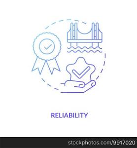 Reliability blue gradient concept icon. Construction safety. Building quality bridge. Repair, maintenance. Civil engineering idea thin line illustration. Vector isolated outline RGB color drawing. Reliability blue gradient concept icon