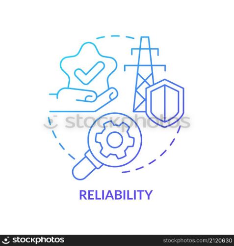 Reliability blue gradient concept icon. Smart grid protection from accidents abstract idea thin line illustration. Isolated outline drawing. Roboto-Medium, Myriad Pro-Bold fonts used. Reliability blue gradient concept icon