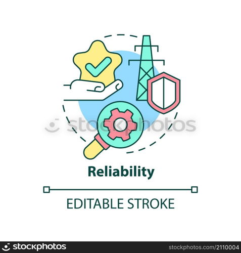 Reliability concept icon. Automatic protection of smart grid abstract idea thin line illustration. Isolated outline drawing. Editable stroke. Roboto-Medium, Myriad Pro-Bold fonts used. Reliability concept icon