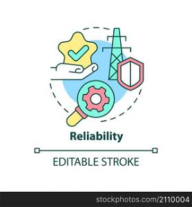 Reliability concept icon. Automatic protection of smart grid abstract idea thin line illustration. Isolated outline drawing. Editable stroke. Roboto-Medium, Myriad Pro-Bold fonts used. Reliability concept icon