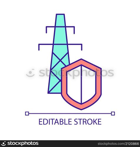 Reliability of smart grid system RGB color icon. Self recovery of electric power transmission equipment. Isolated vector illustration. Simple filled line drawing. Editable stroke. Arial font used. Reliability of smart grid system RGB color icon