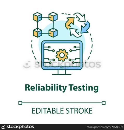 Reliability testing concept icon. Software development type idea thin line illustration. Application programming. Failure-free perfomance. IT project. Vector isolated outline drawing. Editable stroke