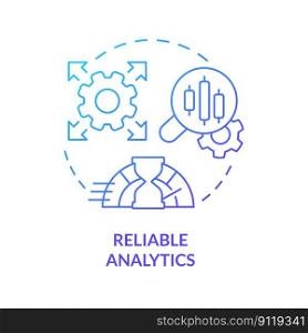 Reliable analytics blue gradient concept icon. Fast service. Digital storage. Data lake architecture abstract idea thin line illustration. Isolated outline drawing. Myriad Pro-Bold font used. Reliable analytics blue gradient concept icon