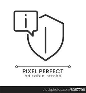 Reliable information pixel perfect linear icon. Data privacy. Trustful info sources. Thin line illustration. Contour symbol. Vector outline drawing. Editable stroke. Poppins font used. Reliable information pixel perfect linear icon