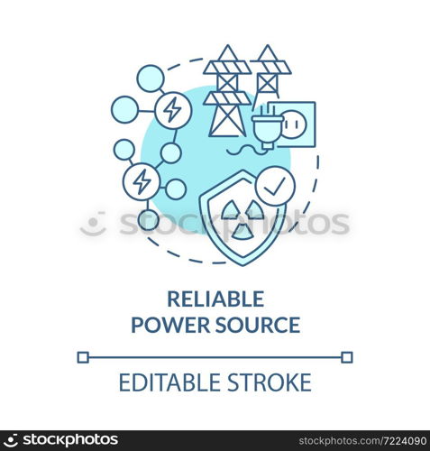 Reliable power source blue concept icon. Nuclear energy advantage abstract idea thin line illustration. National average reliability. Vector isolated outline color drawing. Editable stroke. Reliable power source blue concept icon