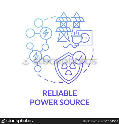 Reliable power source blue gradient concept icon. Nuclear energy advantage abstract idea thin line illustration. High capacity factor. Large-scale resource. Vector isolated outline color drawing. Reliable power source blue gradient concept icon
