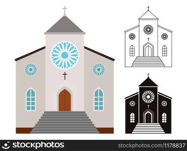 Religion buildings vector set. Churches isolated on white background. Churches buildings set